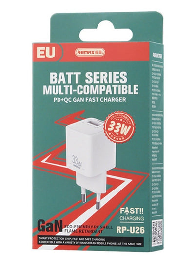 Fast Charger RP-U26 33W USB+USB-C / Type-C GaN Fast Charging Charger, Specification EU Plug(White)