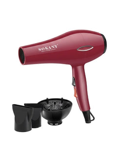 مجفف شعر أيوني احترافي sokany SK-2215 قدرة 2600W مع فوهة تركيز وحماية من السخونة – أحمر