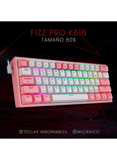 كيبورد جيمنج Redragon K616 Fizz Pro ميكانيكال 60% أبيض ووردي