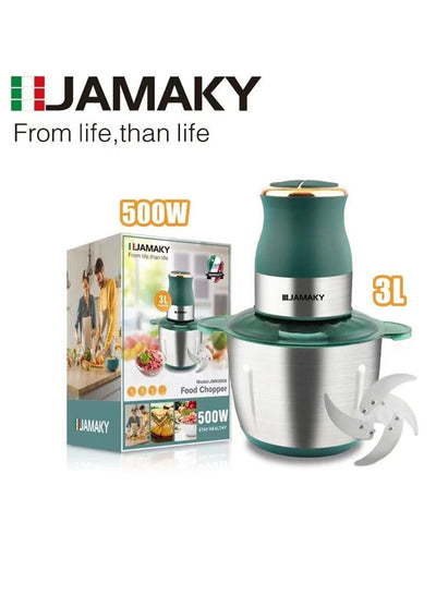 500W 3L Vegetable and Meat Grinder with Italian technology - Green JMK8006 Integrated stainless steel body and glass bow