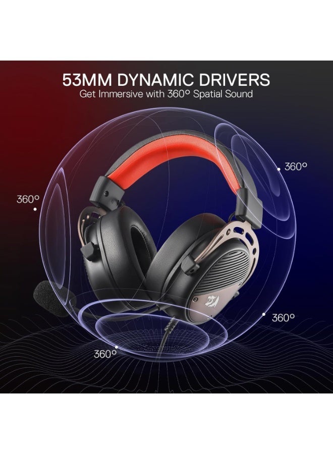 H730 USB Wired Gaming Headset – 53mm High-Performance Drivers, Immersive 360° Spatial Surround Sound, Detachable Noise-C