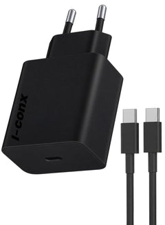 شاحن حائط I-conx K-58 سريع 45W PD مع كابل USB-C وحماية ذكية – أسود