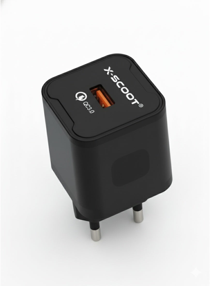 شاحن حائط X-SCOOT سريع 30W مع كابل Type-C وتقنية QC 3.0 موديل CH-262 أسود
