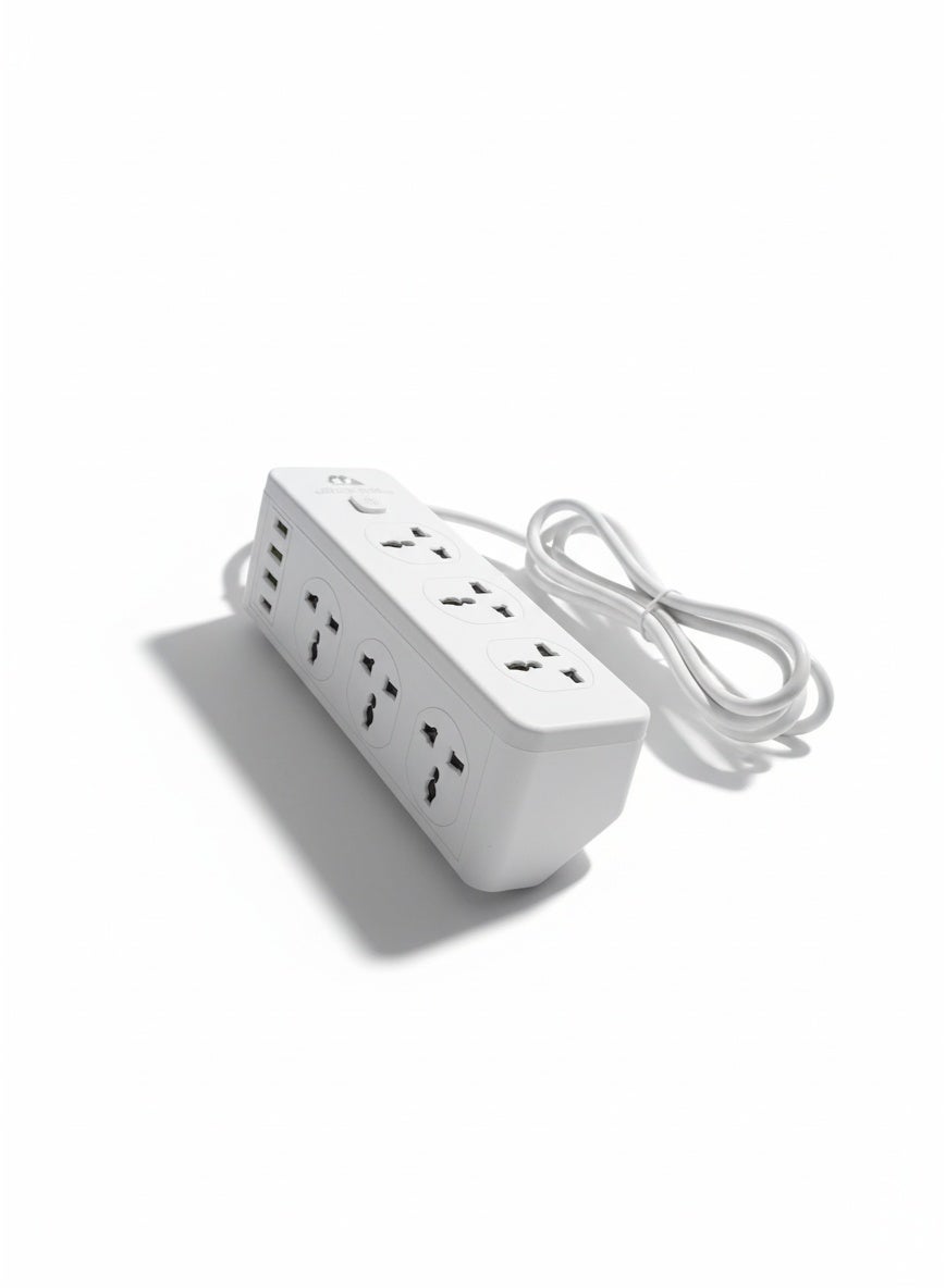 مشترك كهرباء المغربي 6 منافذ 2500W بـ 3USB وType-C موديل 314U أبيض
