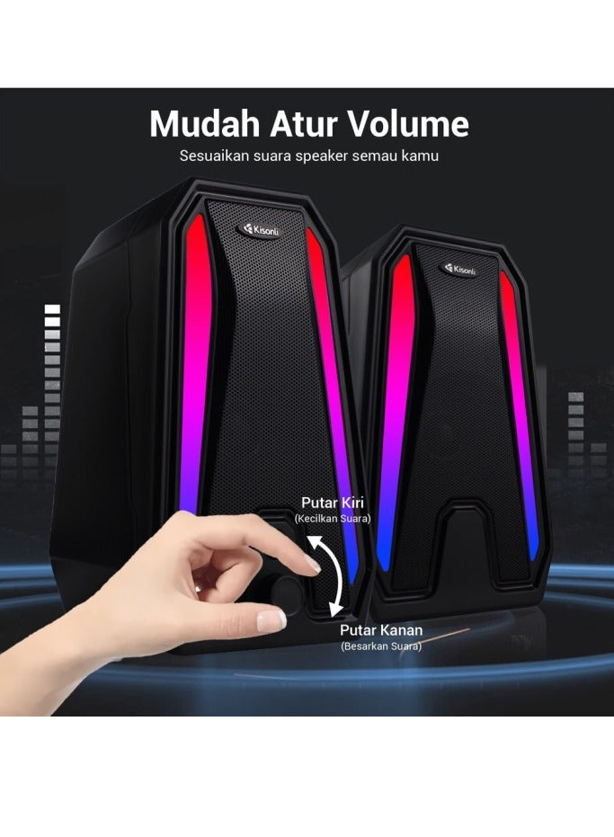 Kisonli Super bass usb powered supply 2.0 PC speakers computer audio player light speaker X10