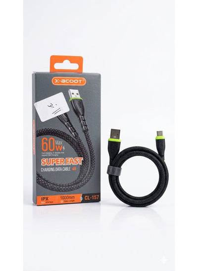 كابل شحن X-SCOOT سريع منسوج من USB إلى Lightning موديل CL157 أسود