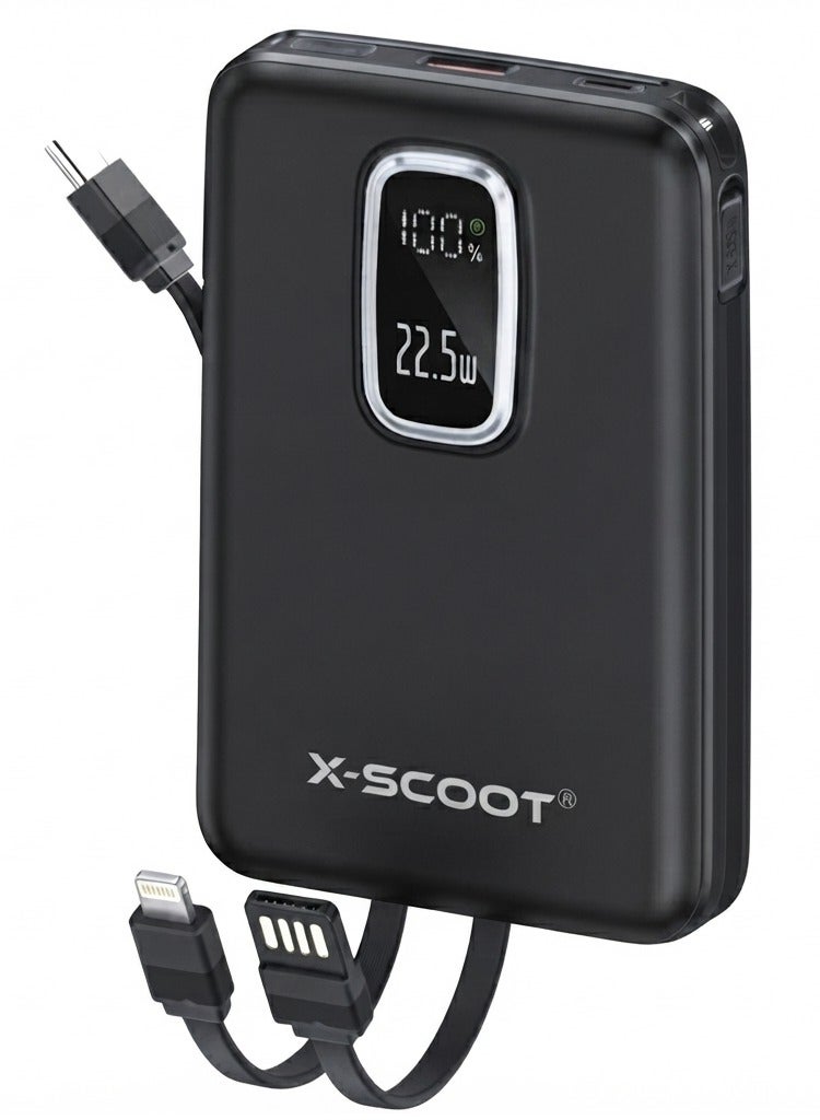 XS-418 Fast Charging Power Bank 10000mAh 22.5W – Portable Battery Pack with Built-in Multi Charging Cables, LED Digital 