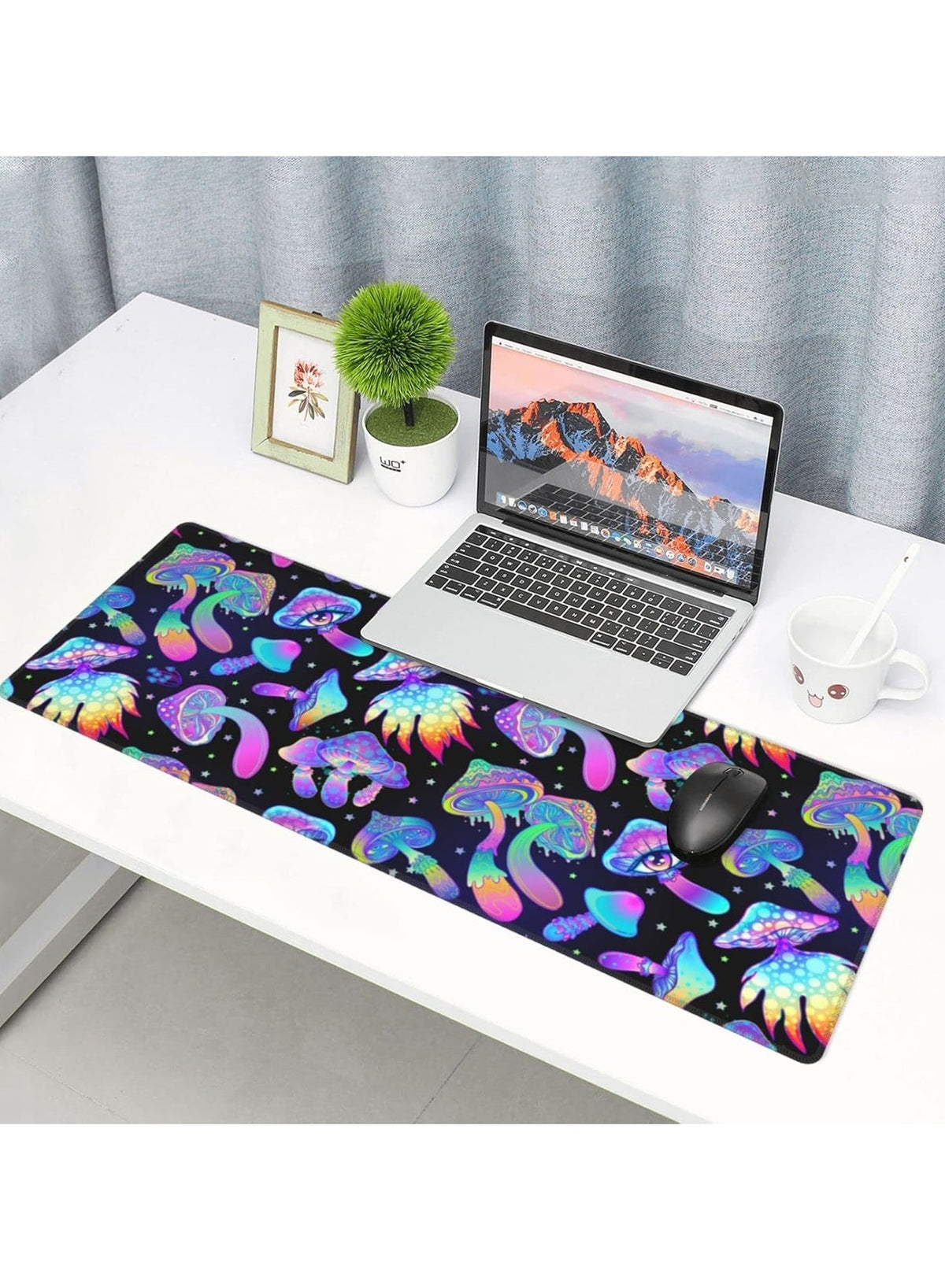 Psychedelic Revel Mushroom Mouse Pad Extended Large Gaming Mousepad XL Big Long Oversized Desk Mat Stitched Edges ( 70x3