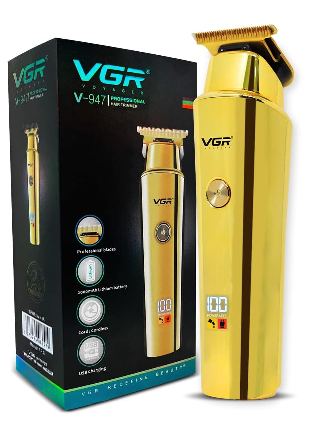 VGR V-947 Professional hair trimmer Runtime: 500 minutes , 3 pcs guide comb , Cleaning brush , Lubricating oil , USB charging function