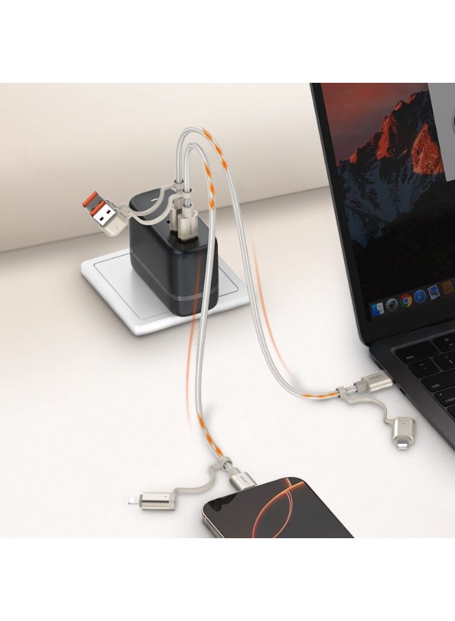 65W 4-In-1 Fast Charging Data Cable With USB-A And USB-C Inputs Lightning And USB-C Outputs High-Speed Data Transfer Bra