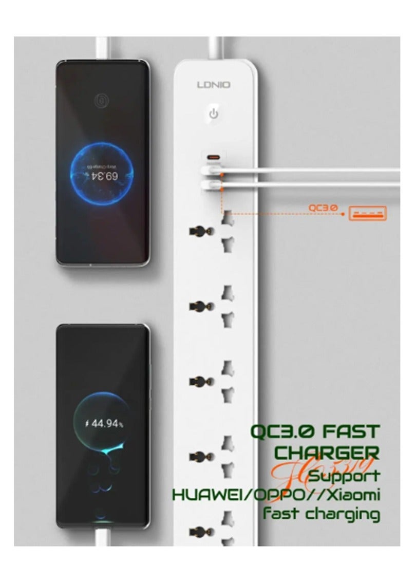 Power Strip with USB Charge Ports, SC5319, Universal Travel Adapter, 2M Extension Cord, Power Socket Plug Adapter
