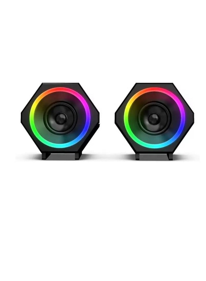 Kisonli Music Speaker For Gaming RGB colorful lights, stereo sound, good quality, can connect pc, laptop, mp3, mp4 , l-6060