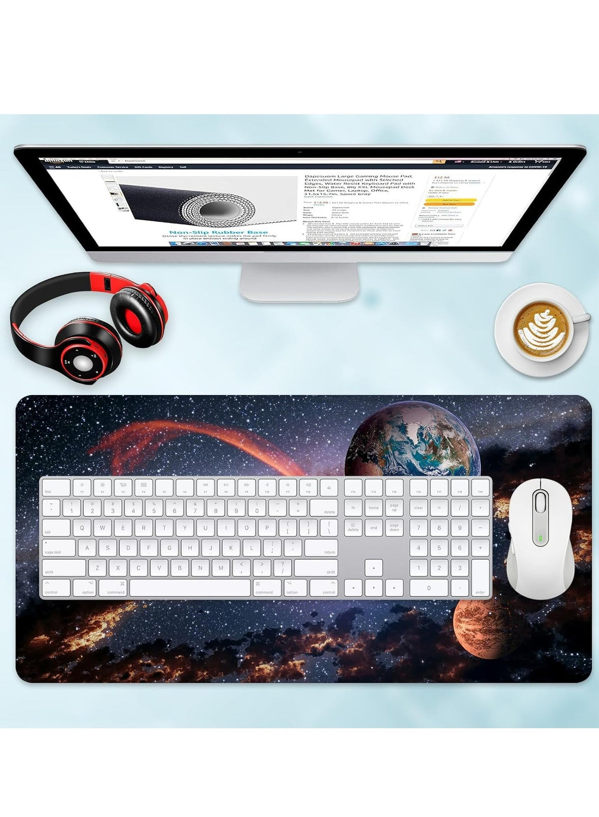 Gaming Mouse Pad, red moon, Extended Large Desk Mat, Big Computer Keyboard Desk Pad, Stitched Edges Mousepad, (70CM  x 3