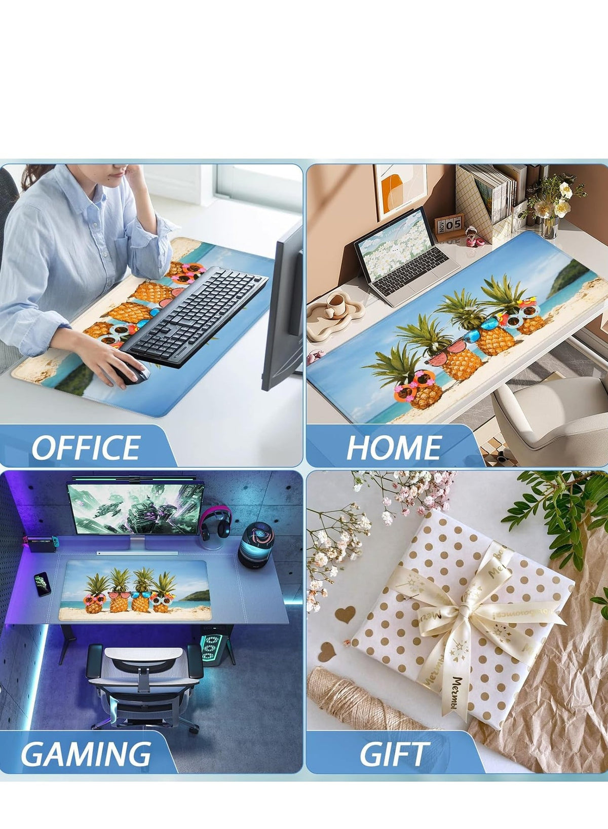 Large Gaming Mouse Pad Fun Beach Pineapple ( 70cm x 30cm x 2 mm )Computer Keyboard Mouse Pad with Non-Slip Base and Stit