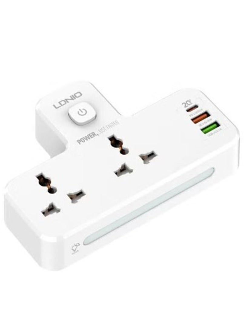 Power strip 2 ways power socket and 3 USB ( 2 USB-A / 1 USB-C ) port for a better performance with touch LED - rated pow