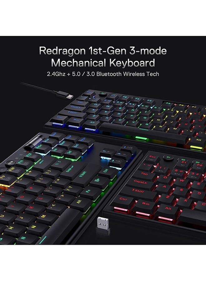 Redragon K621 Horus TKL Wireless RGB Mechanical Keyboard, 5.0 BT/2.4 Ghz/Wired Three Modes 80% Ultra Thin Low Profile Bl