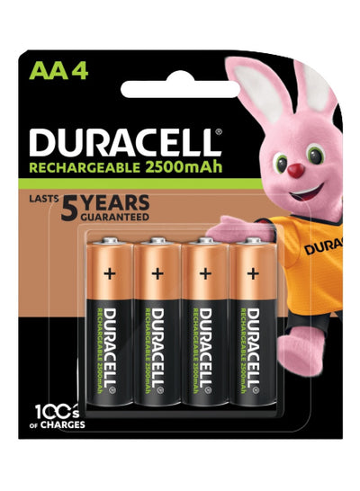 Duracell Rechargeable AA Battery, 2500mAh, Pack of 4 Long lasting per charge