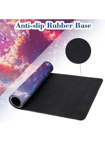 Large Gaming Mouse Pad for Desk Astronaut in Space Planets Big Desk Mat Extended Mousepad with Stitched Edge and Non-Sli