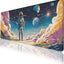 Astronaut Desk Pad Mouse Pad Psychedelic Space Fantasy Planet Extended Gaming Mouse Pad Mat with Stitched Edge Non-Slip 