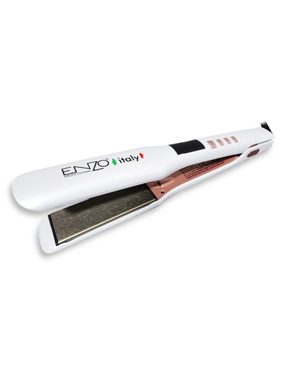 ENZO Professional hair straightener , salon temperature reaches 1280 degrees Fahrenheit to suit thick hair EN-3990 White