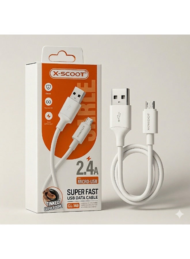 كابل شحن X-SCOOT CL149 Micro USB خامة TPE متينة أبيض