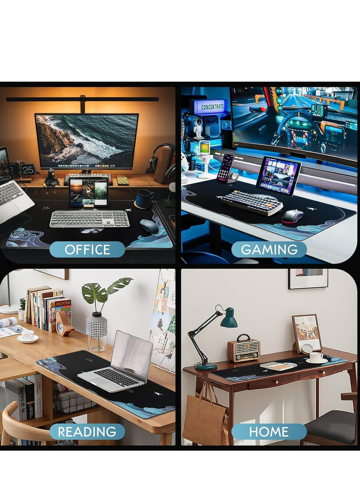 Tai Chi Life and Death Gaming large gaming Mousepad 30cm x 70cm x 2mm for Computer Gaming, Mat on the Table, Black and W