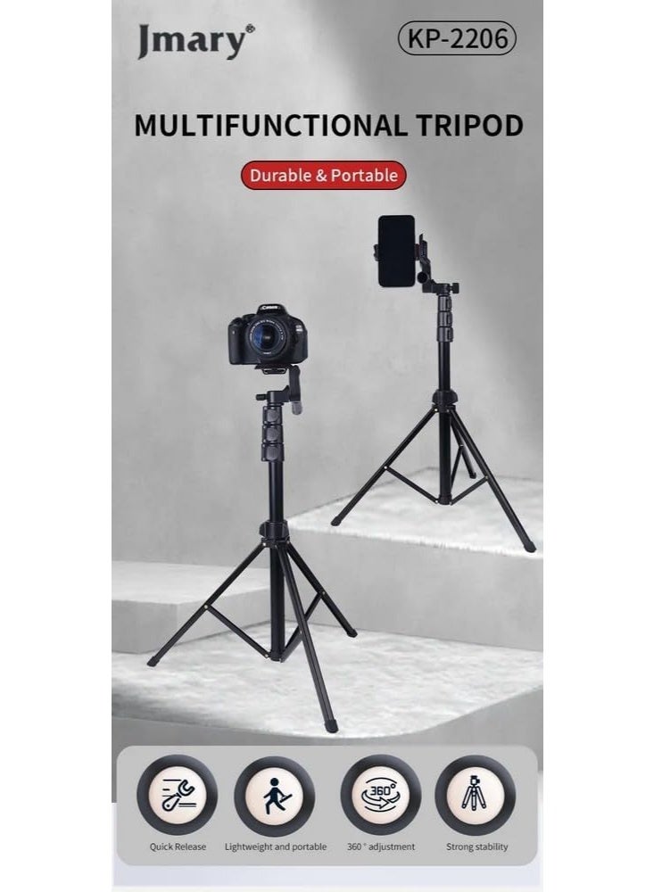 Multi Functional Adjustable Aluminum Tripod Stand KP-2206 with 360° Pan Tilt, Quick Release Plate, Universal Compatibili