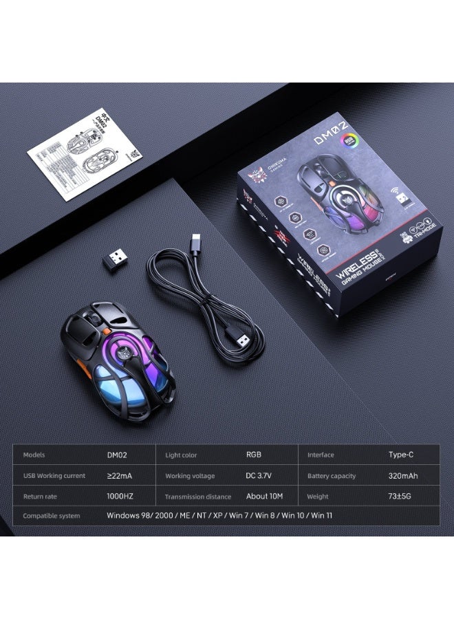 DM02 Tri-Mode RGB Gaming Mouse with 2.4GHz Wireless, Bluetooth & Wired Connectivity, Lightweight Honeycomb Shell Design,