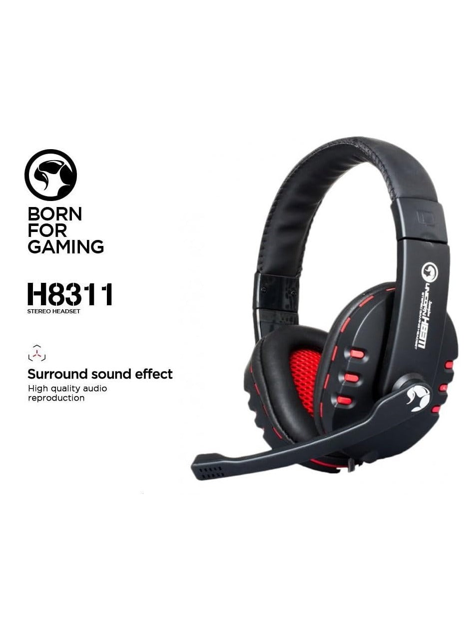 MARVO H8311 Wired 3.5mm Stereo Sound Headphone Computer Gaming Headphone with Adjustable Microphone Boom & Powerful Bass Sounds