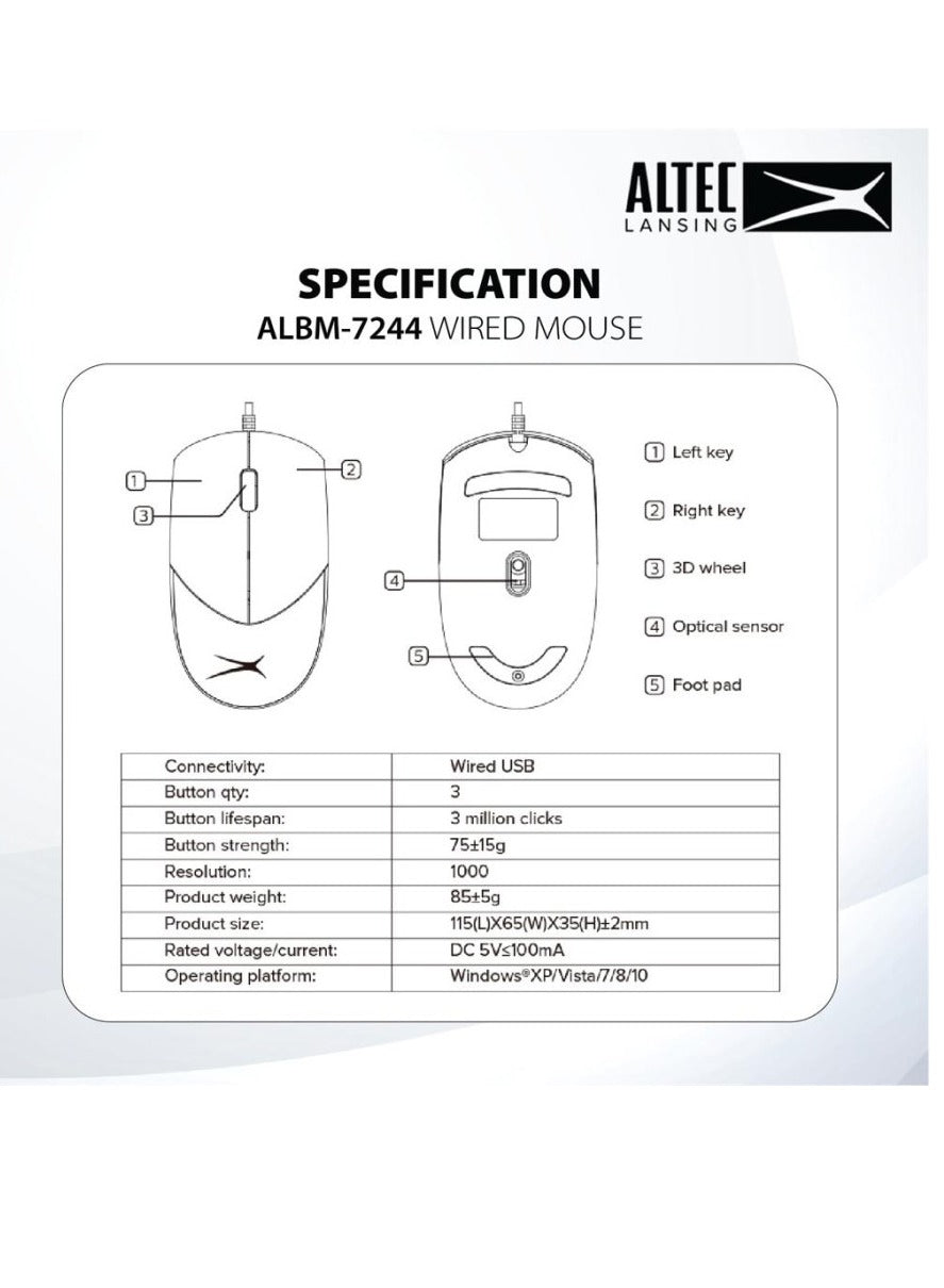 Altec Lansing Wired Mouse for Computer/ Laptop ALBM7244