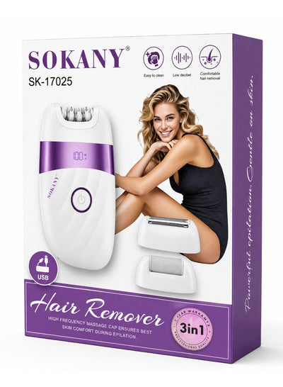 SK-17025 3-in-1 Women’s Epilator, Electric Shaver & Trimmer, Rechargeable Cordless Hair Removal Machine with Digital Dis