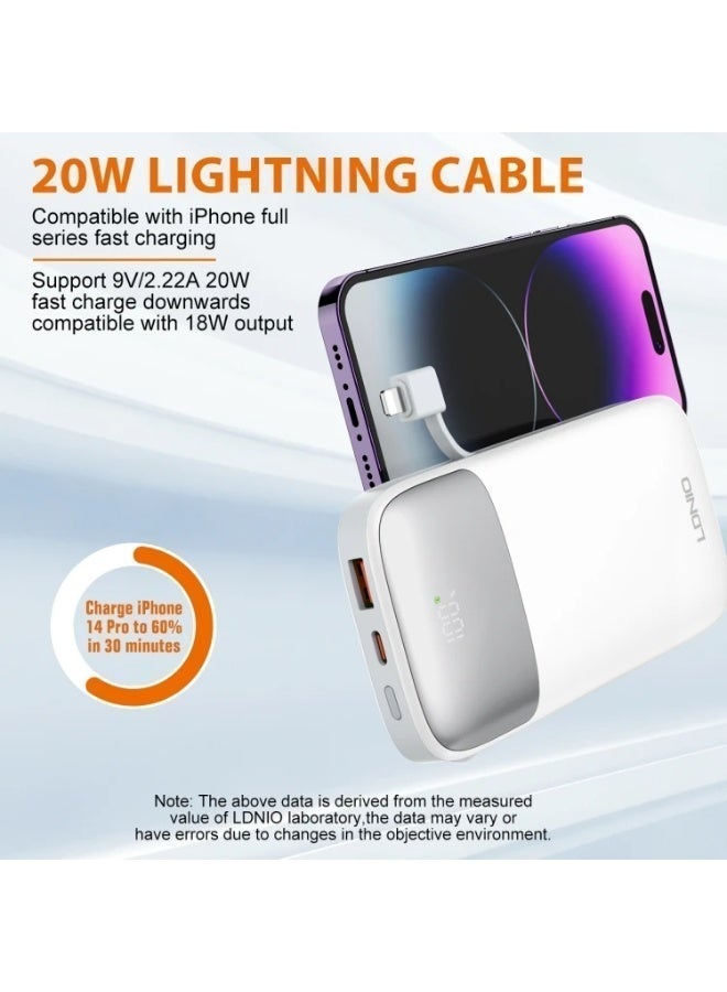 PQ19 10000mAh Fast Charging Power Bank with Built-In Charging Cables, 22.5W USB-C Quick Charge Output, 18W USB-C Fast In