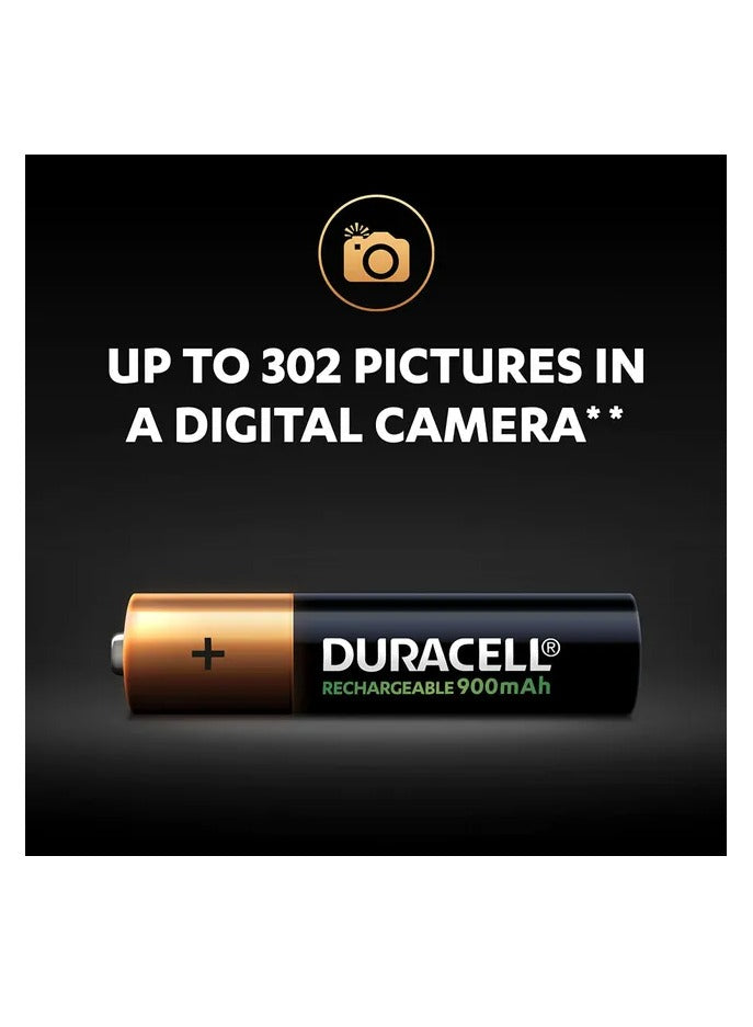 Duracell Rechargeable AAA Battery, 900mAh, Pack of 4 Long lasting per charge