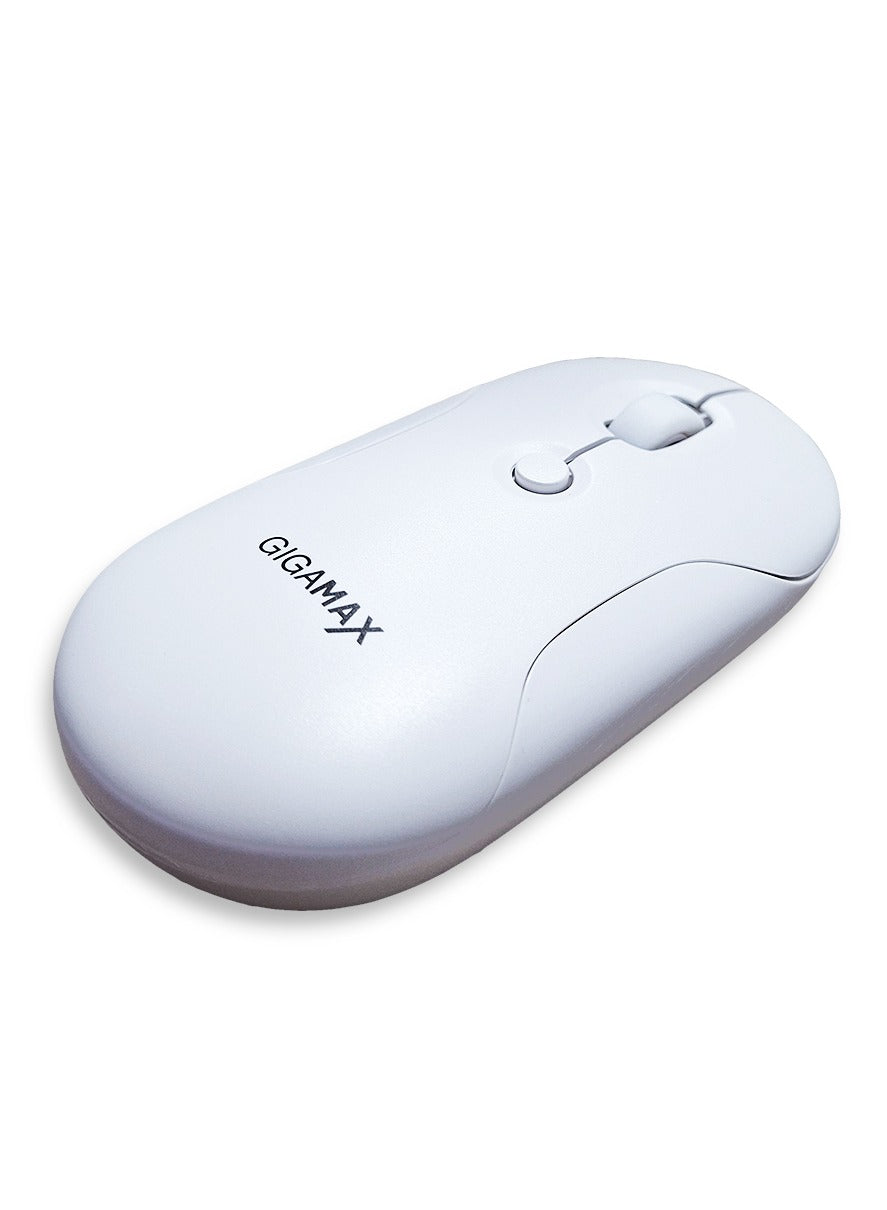 Gigamax Wireless Desk Mouse, G-1200, 1600 DPI Wired/Wireless Functional Mouse with 3 Modes Connectivity, Bluetooth and 2.4G Wireless, 4 Macro Buttons, Long Lasting Rechargeable Battery Capacity and for PC/Mac/Laptop Used in Home and office, White