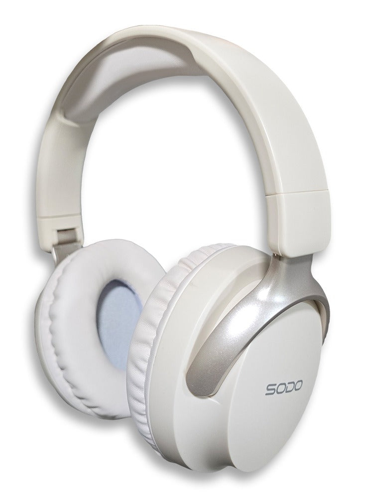 SODO Wireless Headphones with Active Canceling Headphones and External Built In Microphone Walk and Talk , it's Support SD Card Using Bluetooth 5.0 Connectivity with 20Hz to 18kHz Frequency Response Model SD-1103 /White