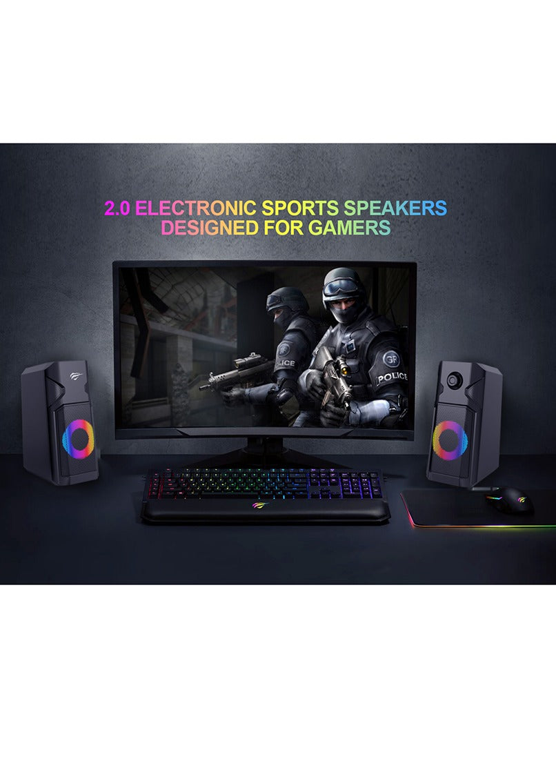 havit Multimedia Speaker SK204 ( 5W - 5V ) ,Speaker for PC ,Gaming , Music , Studying and Lap Top with USB Powered and Audio Input 3.5 Wired , dynamic led lights , 2.0 Channel Wired Home Theatre , Good Quality , excellent Public choice