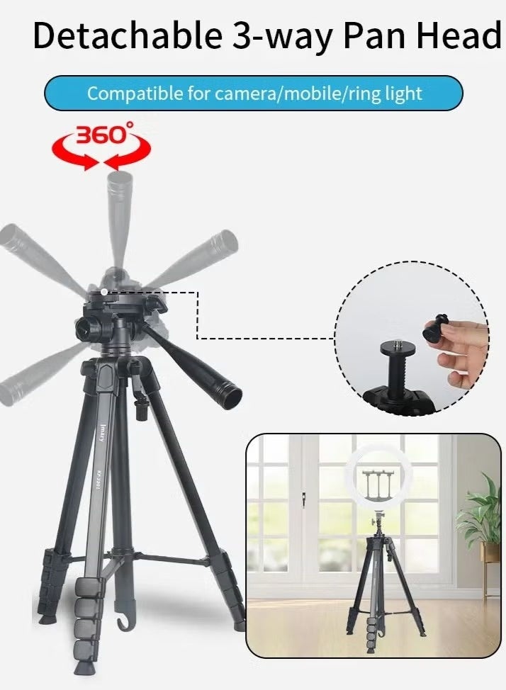 Adjustable Tripod Stand KP-2201 with 360° Rotating Head, Extendable Height, Universal Clamp for Camera, Mobile & Ring Li