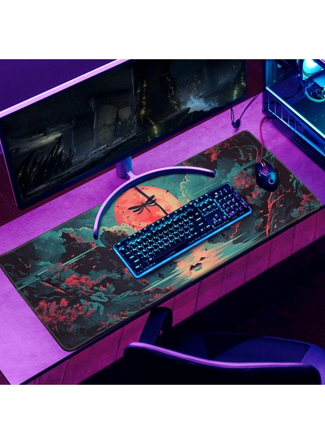 Japanese Desk Mat Riverside Full Moon Desk Pad Psychedelic Mlarge , Mouse Pad Dragonfly Gaming Mousepad Extended Large K