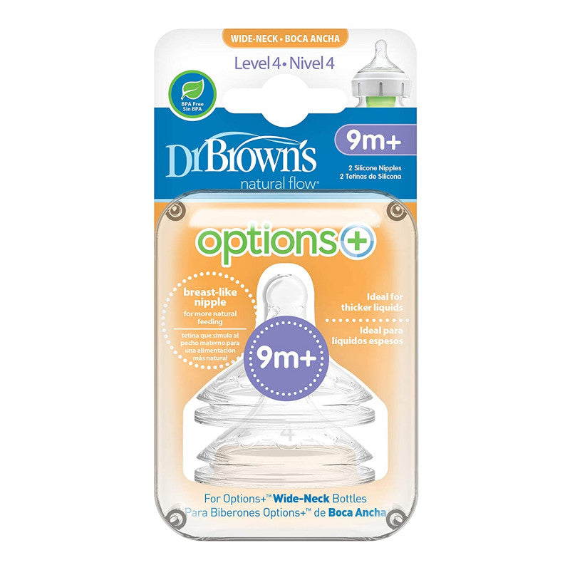 Dr. Brown’s Level 4 Silicone W-N Options+ Anti-Colic Nipple, 2-Pack