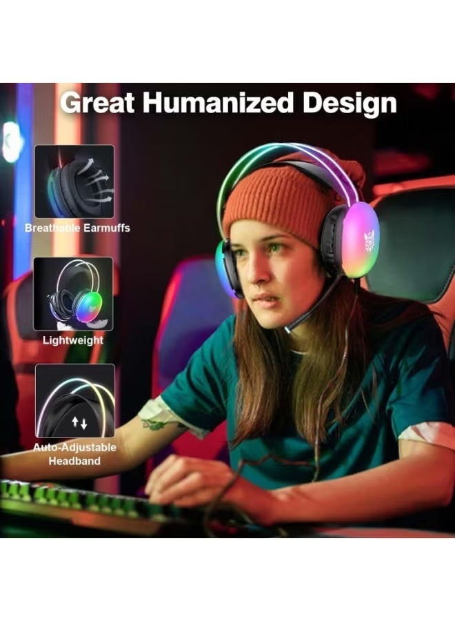 X25 Professional Gaming Headset USB+3.5 RGB Light 3D Stereo Noise Cancellation Multi Platform Compatibility With Microph