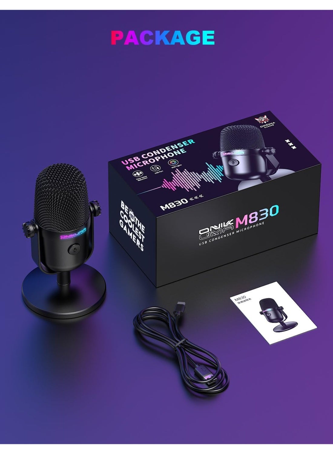 Professional USB Gaming Microphone with Noise Cancellation, RGB Streaming, Podcast, Recording & Gaming Microphone for PC