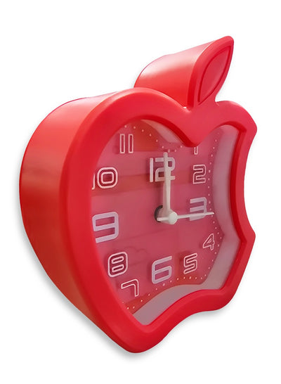 Charming little cartoon alarm clock, cute office decor, special gift, bedroom decor, innovative apple design, cheerful red color, and elegant classic background