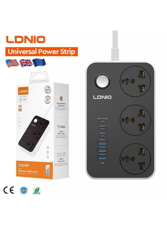 Power Strip Surge Protector with 3 Universal International Socket & Smart 6 USB Charging Ports 3.4A - SC3604