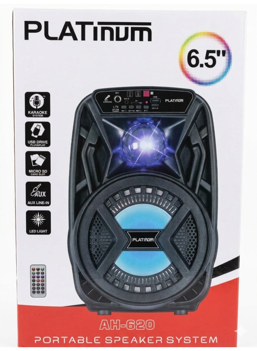 AH-620 Portable 6.5 Inch Karaoke Speaker System with Dynamic LED Lights and Remote Control Wireless Multimedia Speaker w