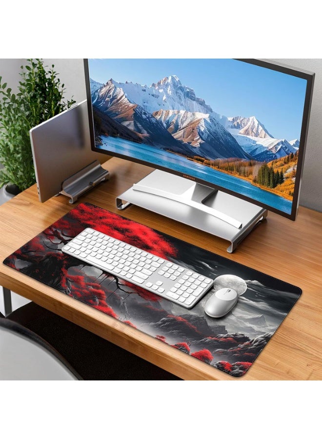 Full Moon Extended Gaming Mouse Pad with Stitched Edges 80×30cm XL Desk Mat for Gaming, Office, Keyboard, Mouse, Laptop,
