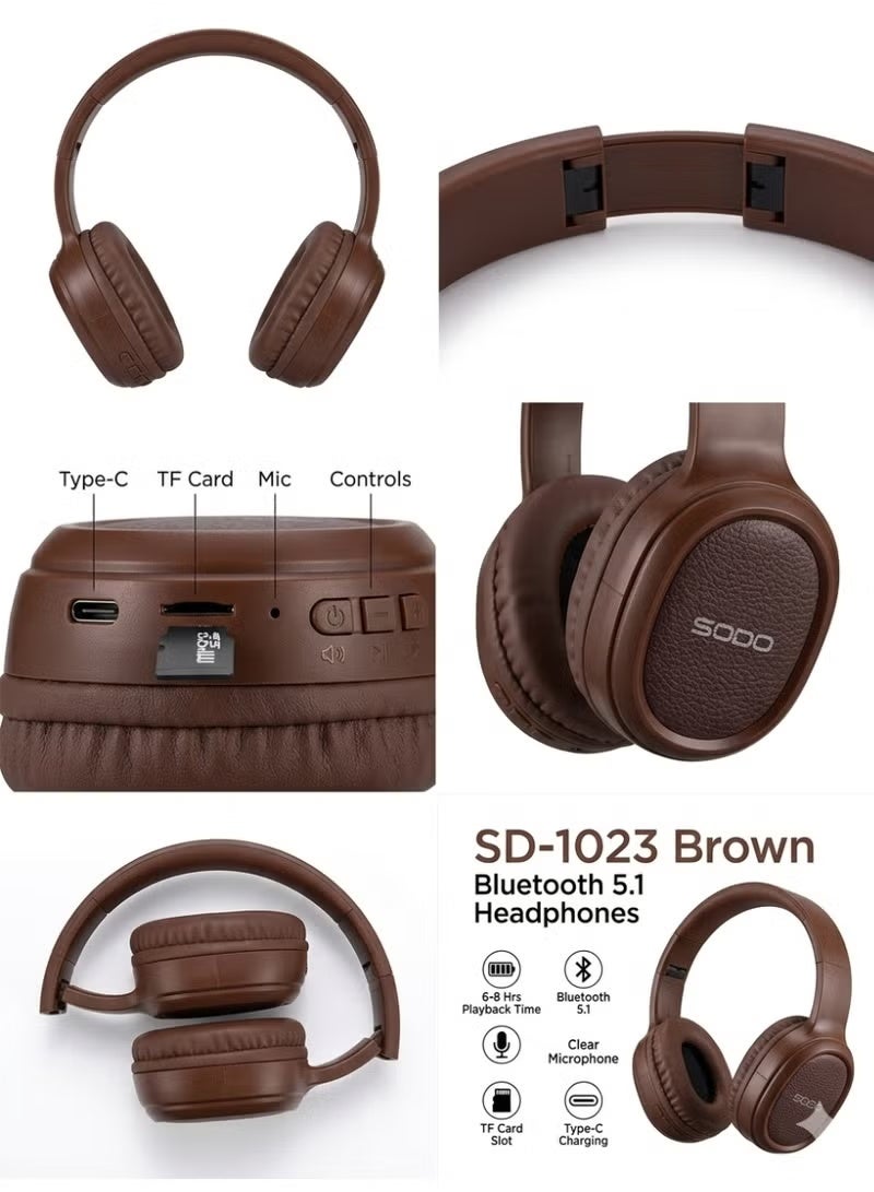 Bluetooth 5.1 Over-Ear Wireless Headphones with Built-In Microphone, TF Card Music Player, Hi-Fi Stereo Sound, Type-C Re