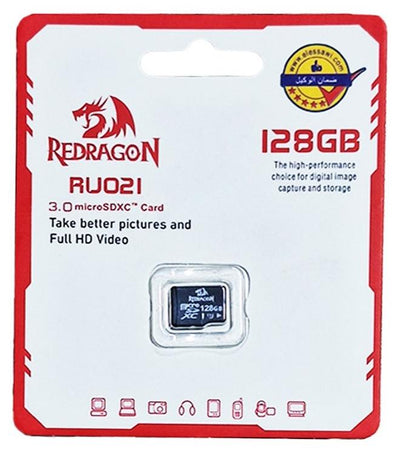 كارت ميموري Redragon RU021 Micro SDXC بسعة 128GB ولون أسود