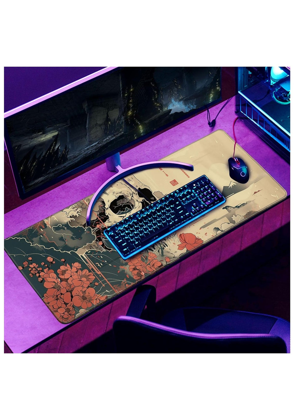 Skull Mouse Pad Japanese Ukiyo-e Mouse Pad Large Anime Big Mouse Pads for Desk Large Gaming Large Mouse Pad for Men Desk