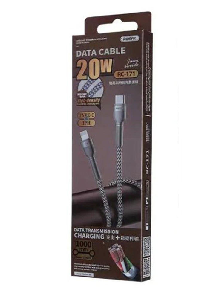 Fast Charging and Data Cable, RC-171 Ganey Series 20W PD TYPE-C to IPH (1M), iPhone Cable, Lightning Cable, PD Cable, Fa
