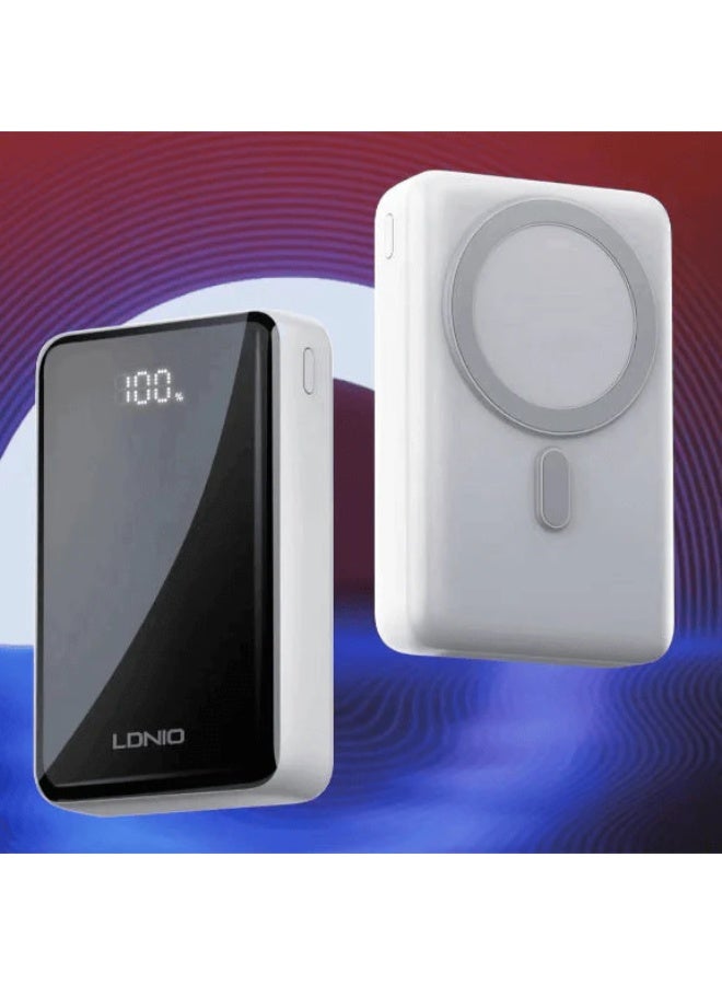 باور بانك LDNIO PQ18 مغناطيسي لاسلكي 20000mAh شحن 15W أبيض